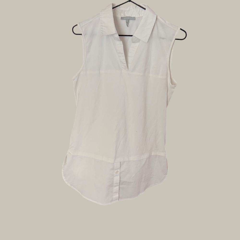 Hinson Wu Womens White Sleeveless V-Neck Collared Tunic Shirt Size Small